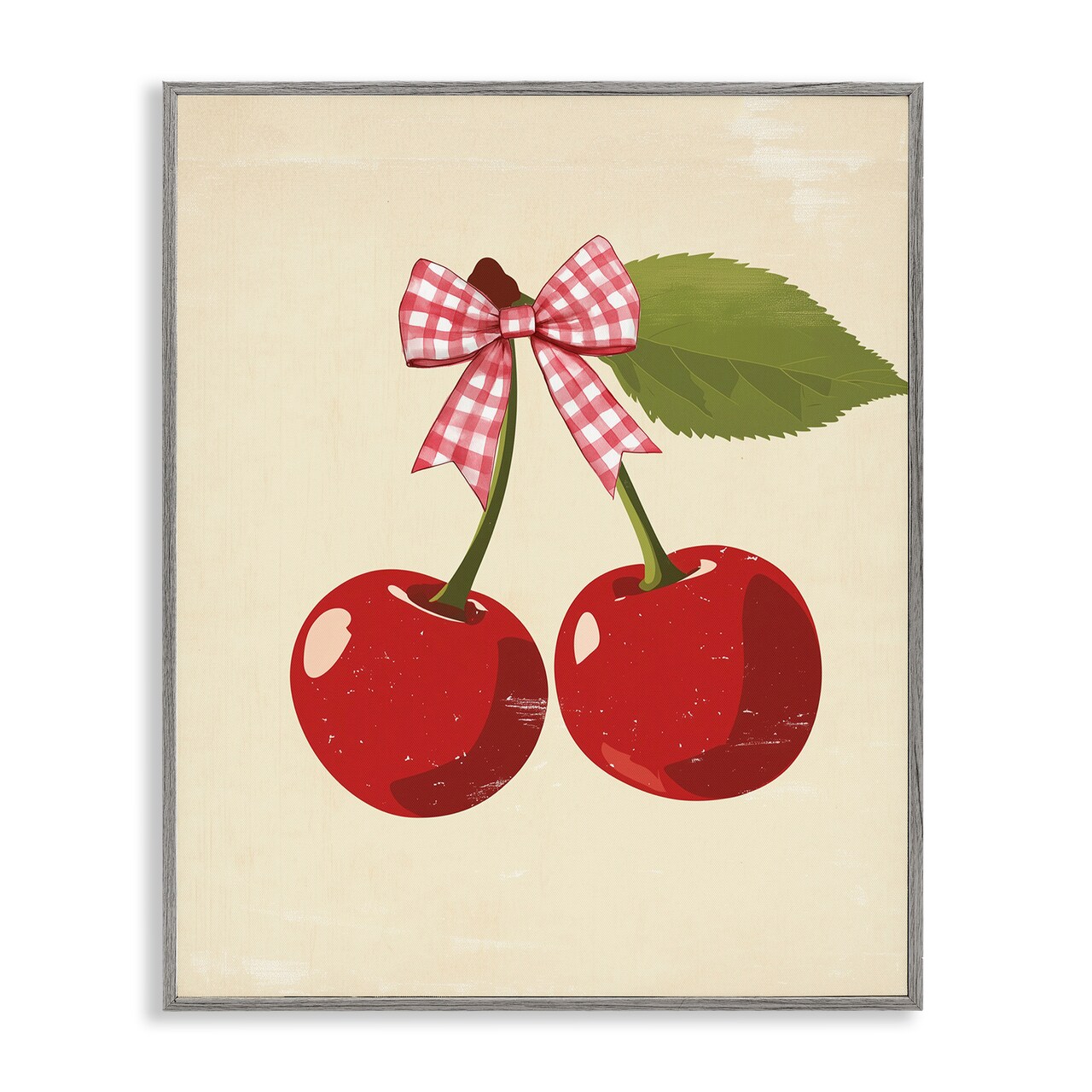 Stupell Industries Cherries with Pink Plaid Bow Framed Giclee, design by Christine Simpson Art